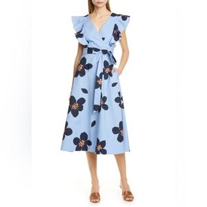 Blue Grand Flora Poplin Midi Dress